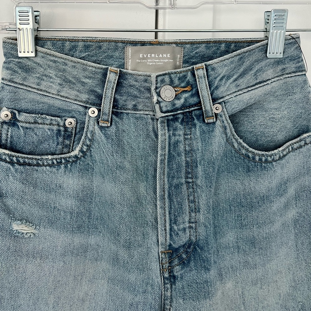 Everlane NWT 24 Crop Curvy 90s Cheeky Straight Jean Patched Blue - Picture 7 of 8